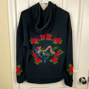 Pre-Owned PacSun Women’s Black Hoodie with Large Peacock Embroidery, Size S